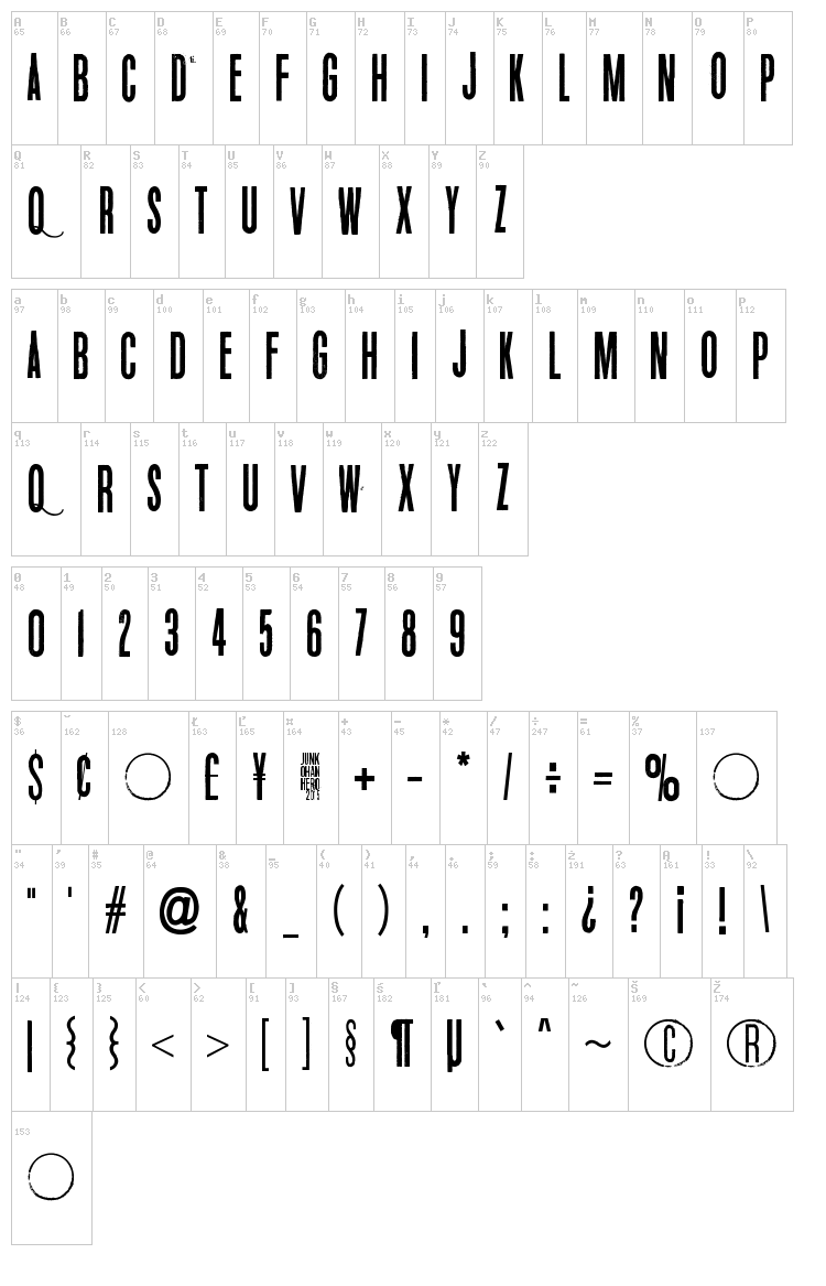 White Elephant font map